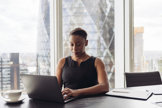 woman working in office building
